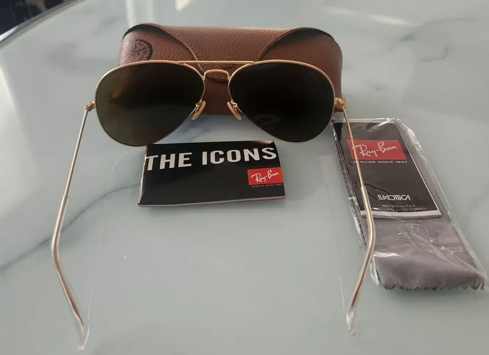RAY-BAN RB3025 Aviator Gold Metal Frame Blue Mirror Lenses 58mm size